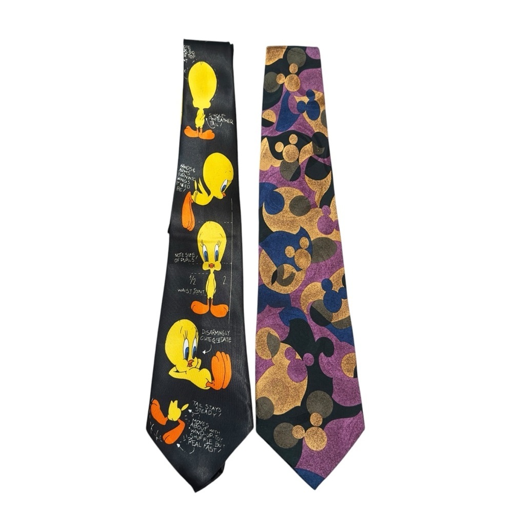 Vintage Silk‎ Cartoon Ties Tweety Bird by Olympus & Mickey Mouse by Disney